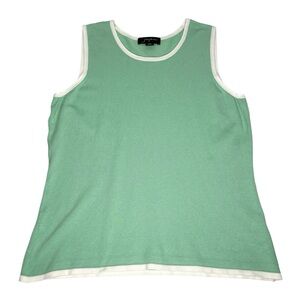 Womens Sweater Vest Vintage Josephine Mint Aqua Green & White Pullover Preppy M